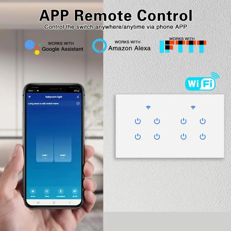 WiFi Wall Touch Switch 4/6/8 Gang EU Sensor Lamp Light Switches Tempered Crystal Glass Panel LED Power AC100-240V Smart Switch
WiFi Wall Touch Switch 4/6/8 Gang EU Sensor Lamp Light Switches Tempered Crystal Glass Panel LED Power AC100-240V Smart Switch