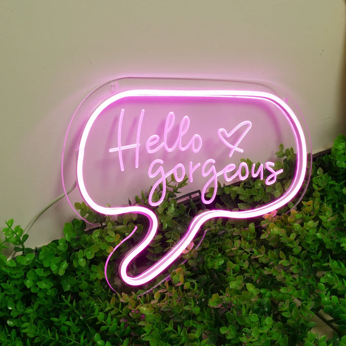 

Hello Gorgeous Neon Sign Engraving LED Light Custom Neon Signs Home Room Wall Decor Neon Sign Logo Personalized Birthday Gift