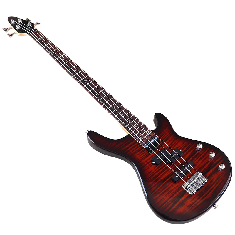 

Flame Maple Top Electric Bass Guitar 4 String High Glossy 43 Inch Solid Basswood Body Black Guitar Maple Neck With Bag