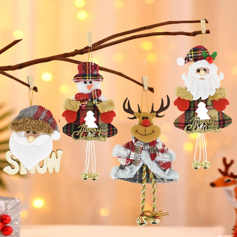 

Christmas Doll Hanging Ornaments Xmas Tree Cloth Santa Claus Snowman Elk Hanging Decoration 2023 New Year Gift Navidad Decor