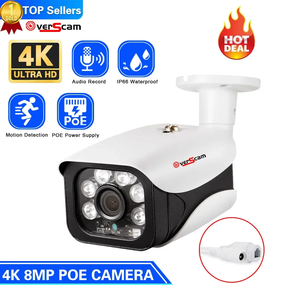 

New 4K 8MP IP Camera Audio Record Outdoor Waterproof POE H.265 Metal Bullet CCTV Home 5MP Night Vision Security Camera