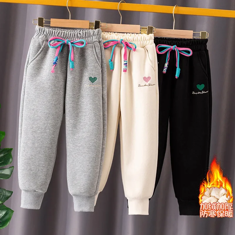 

Children Plush Pants Winter 4 to 15 Year Old Girls' Loose Fitting Sports Pants Thickened Warm Casual Pants Leggings Windproof