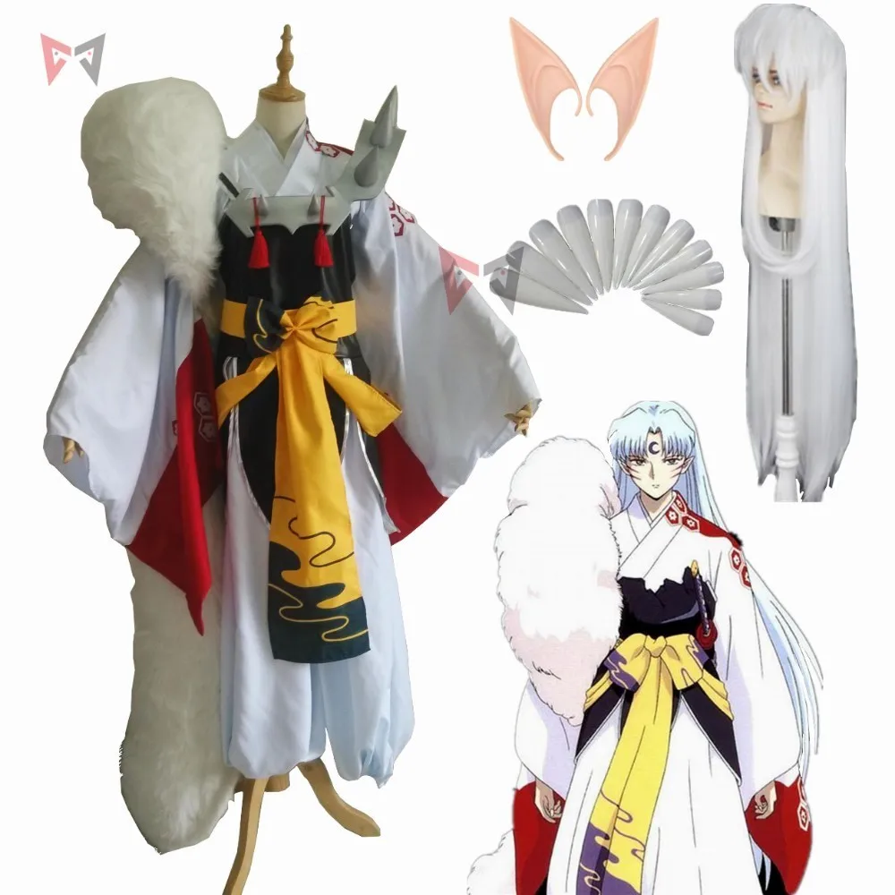 

New Anime Inuyasha Sesshoumaru Cosplay Costume Carnival Halloween Arthur Curry Fancy Kimono Boots Wig Big Tail Custom Made
