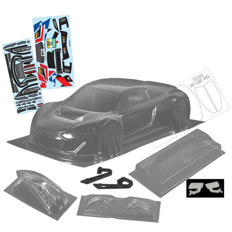 TC168 1/10 R8 LMS GT3 Clear body shell and rear spoiler + Light Buckles, Rear Mirrors for On road car 257mm Tamiya tt02 chassis
TC168 1/10 R8 LMS GT3 Clear body shell and rear spoiler + Light Buckles, Rear Mirrors for On road car 257mm Tamiya tt02 chassis