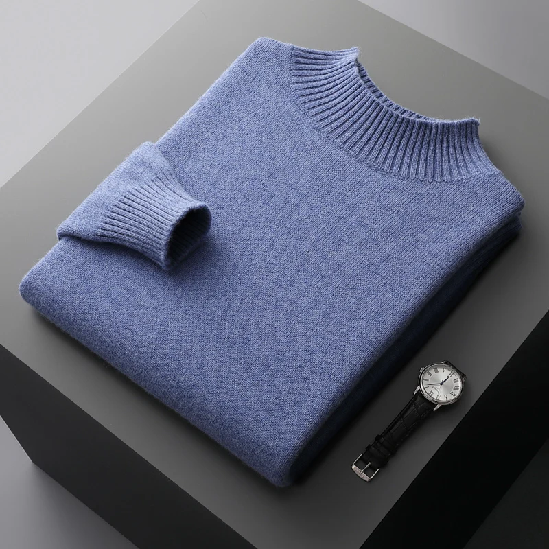 Men's 100% pure wool solid color semi-high neck thick business casual loose new knitted cashmere sweater in autumn and winter.
Men's 100% pure wool solid color semi-high neck thick business casual loose new knitted cashmere sweater in autumn and winter.