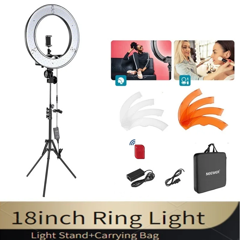 

NEEWER Ring Light Kit: 18"/45cm Outer 55W 5600K Dimmable LED Ring Light, Light Stand, Carrying Bag for Camera, Smartphone,