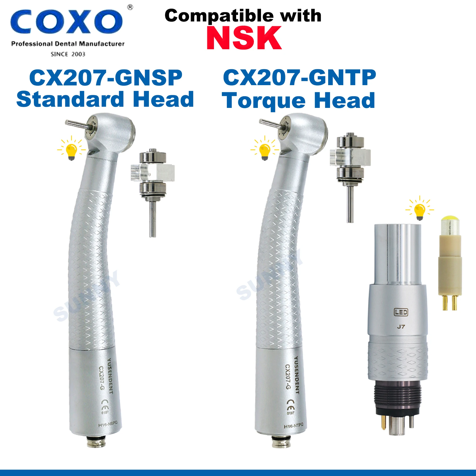 

COXO Dental Turbine Fiber Optic High Speed Handpiece Air Rotor Standard Torque Big Head LED Coupler 6 Pin Fit NSK Dentists Tools