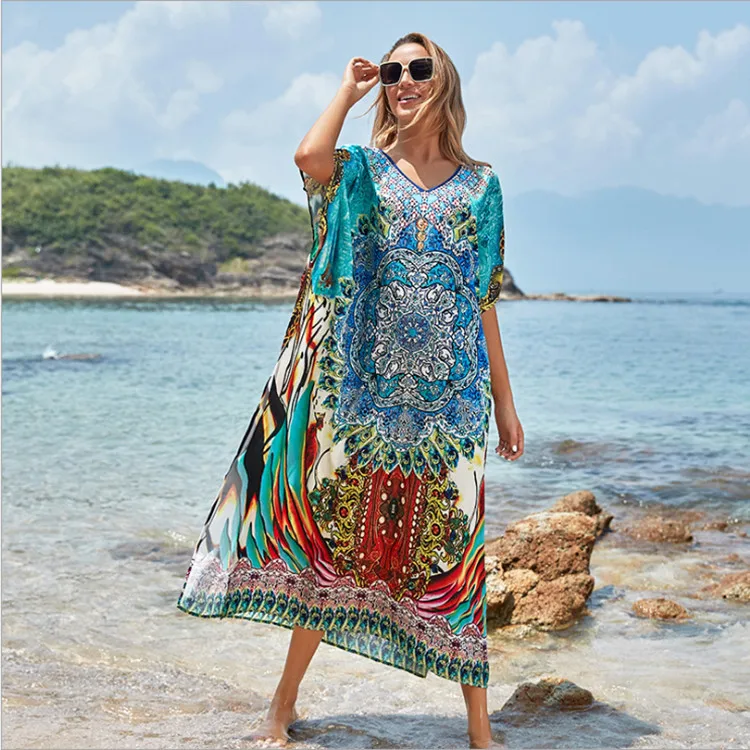 

Women Beach Tunics Print Kaftan Beach Dress Swimwear Large Size Beachwear Cover ups Robe Swim Suit Cover Up Bikini Caftans