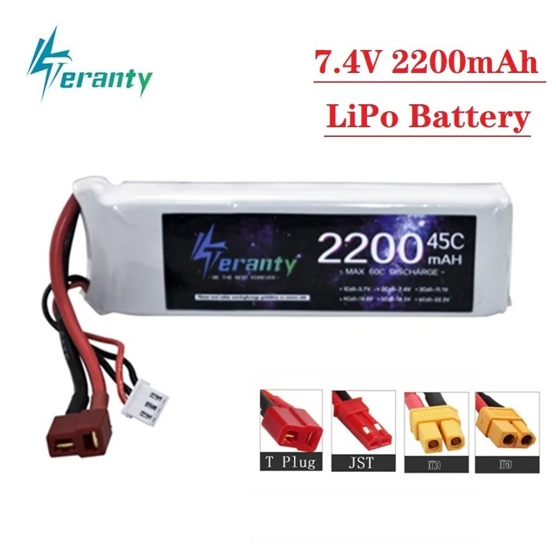 

7.4v 2200mAh LiPo Battery With T Plug For RC Quadcopter Helicopter Car Boat Drones Spare Parts 7.4V 2S 45C Battery 1-3Pcs
