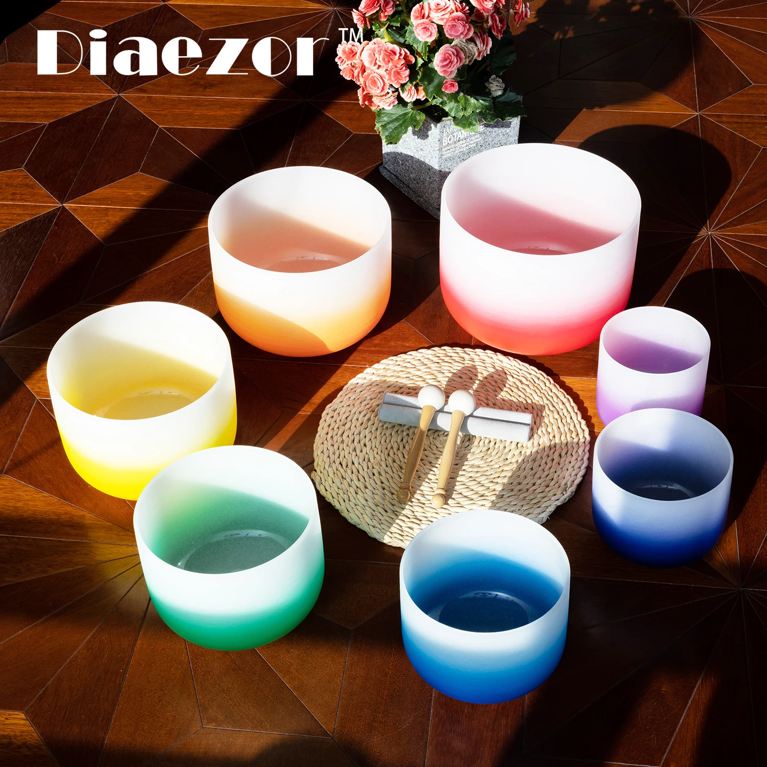 

Diaezor 6-12 Inch 7 Pcs Half Color Aria Gradient Design Crystal Singing Bowl Chakra For Sound Healing Meditation With Bag
