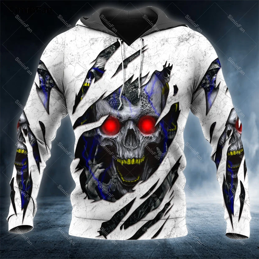 

White Ghost Inside Skull 3D Printed Hoodies Zipper Jacket Men Hood Pullover Coat Unisex Outwear Casual Sweatshirt Top Streetwear