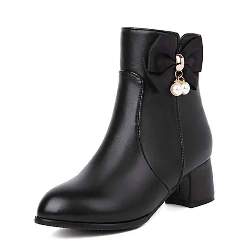 

Женские ботинки, легкие ботинки из искусственной кожи на молнии с узлом-бабочкой 5 см, на квадратном каблуке, с бусинами-лентами, в британском стиле, черные
