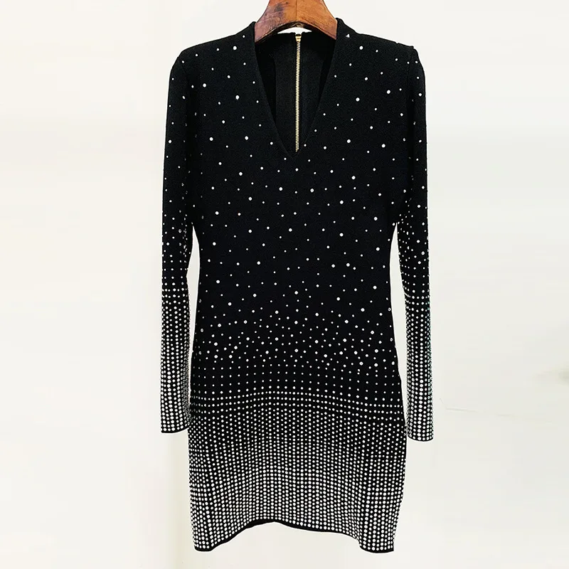 JAMERARY Autumn/Winter New Gradient Diamond V-Neck Knitted Sweater Dress Women Back Zipper Long Sleeve Bodycon Vestidos
JAMERARY Autumn/Winter New Gradient Diamond V-Neck Knitted Sweater Dress Women Back Zipper Long Sleeve Bodycon Vestidos