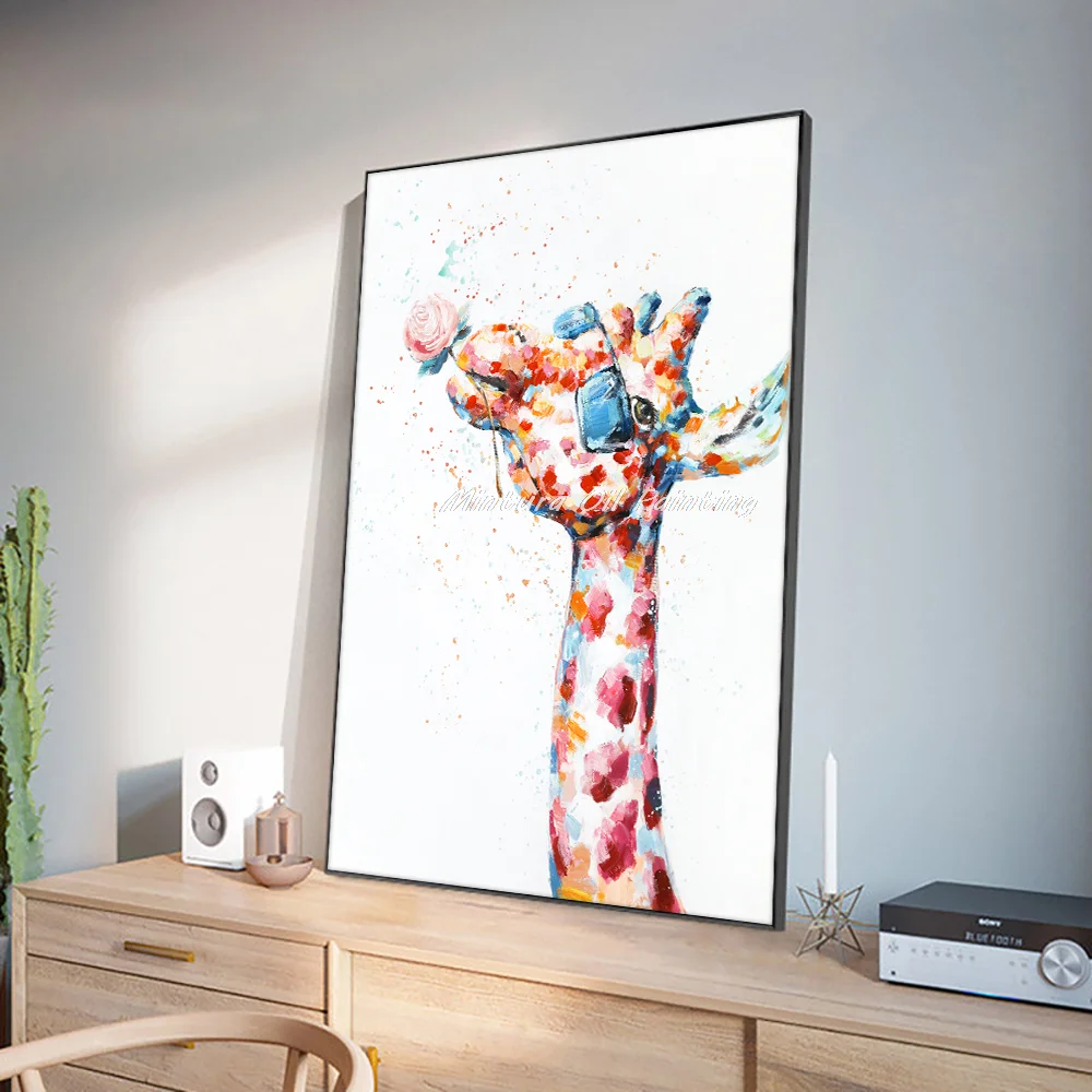 

Mintura ручная роспись Жираф Животные картина маслом на холсте, современная абстрактная картина из мультфильма для детской комнаты домашний декор