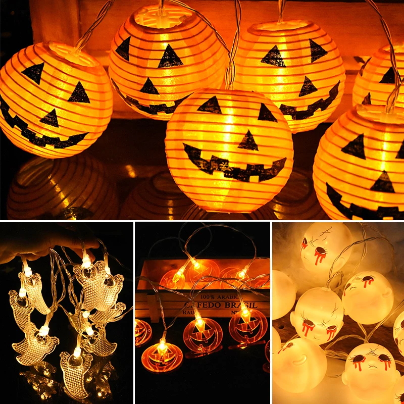 

1.5M 10LED Halloween Pumpkin Lantern Ghost Skull Bat String Lights For Happy Halloween Party Home Decor Lamp Haunted House Props