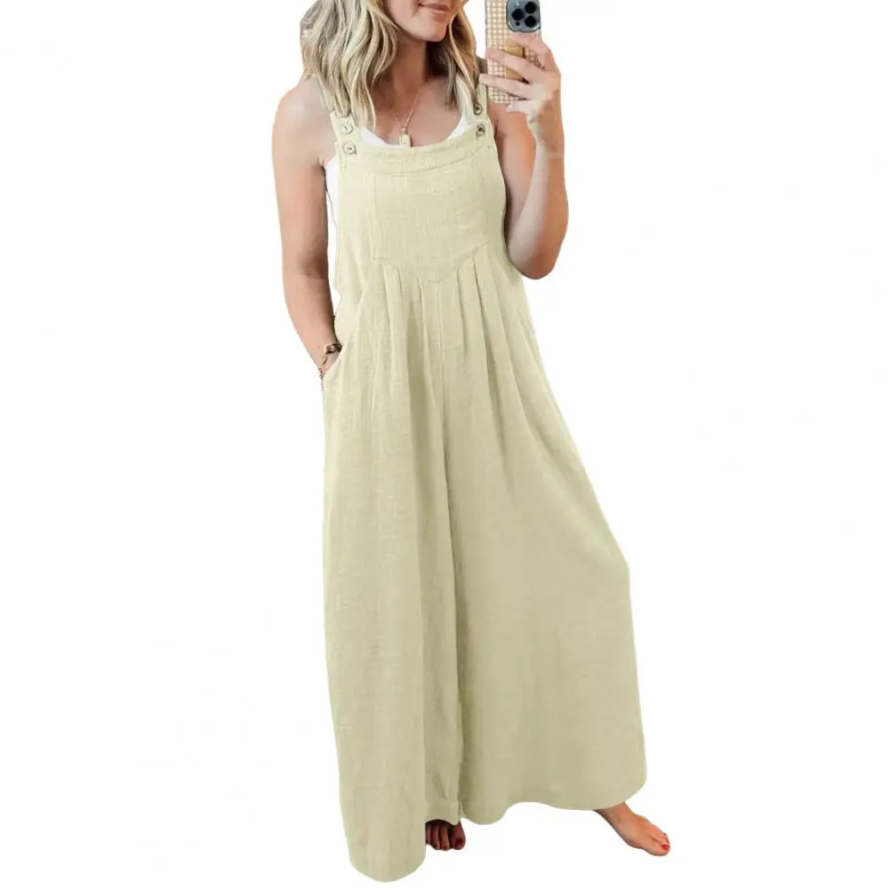 Sleeveless Wide-leg Jumpsuit Stylish Women's Summer Jumpsuit with Adjustable Button Shoulder Strap Backless Design for Casual 
Sleeveless Wide-leg Jumpsuit Stylish Women's Summer Jumpsuit with Adjustable Button Shoulder Strap Backless Design for Casual