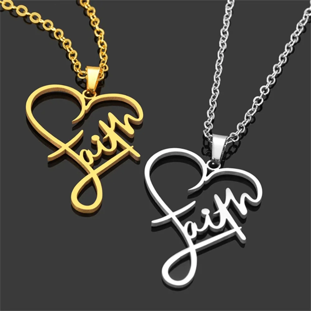 European New Fashion Stainless Steel Faith Heart Pendant Necklace Faith English Name Gift Gold Silver Color Trendy Jewelry
European New Fashion Stainless Steel Faith Heart Pendant Necklace Faith English Name Gift Gold Silver Color Trendy Jewelry