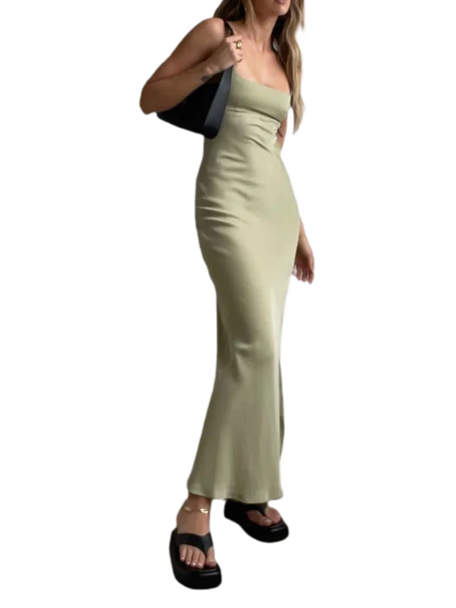

Women Cutout Backless Maxi Dress Sexy Sleeveless Split Bodycon Dresses Spaghetti Strap Cocktail Party Long Dress