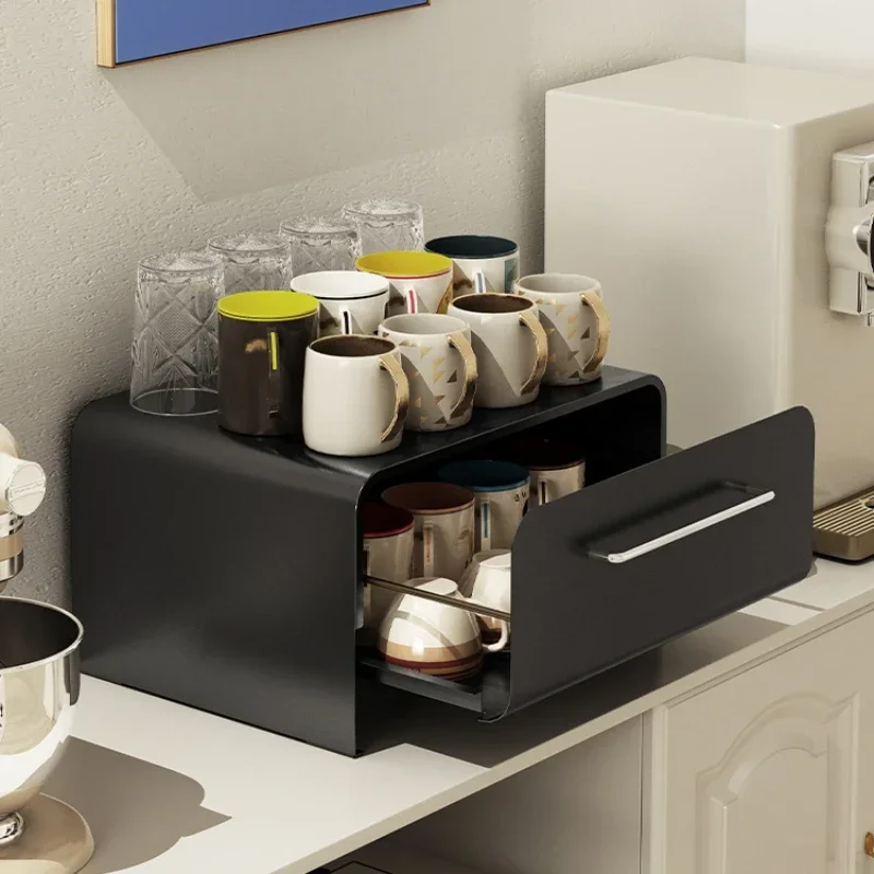

INS Coffee Machine Storage Rack Tea Bag Capsule Drawer Type Organizing Cabinet Dustproof Tea Cup Holder Kitchen Counter