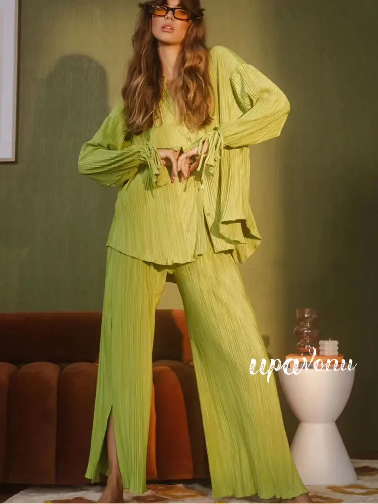 2023 Casual Women'S Shirt+Trousers Two-Piece Fashion Lapel Drawcord Long-Sleeved Loose Single-Breasted Shirt&Flared Trousers Set
2023 Casual Women'S Shirt+Trousers Two-Piece Fashion Lapel Drawcord Long-Sleeved Loose Single-Breasted Shirt&Flared Trousers Set