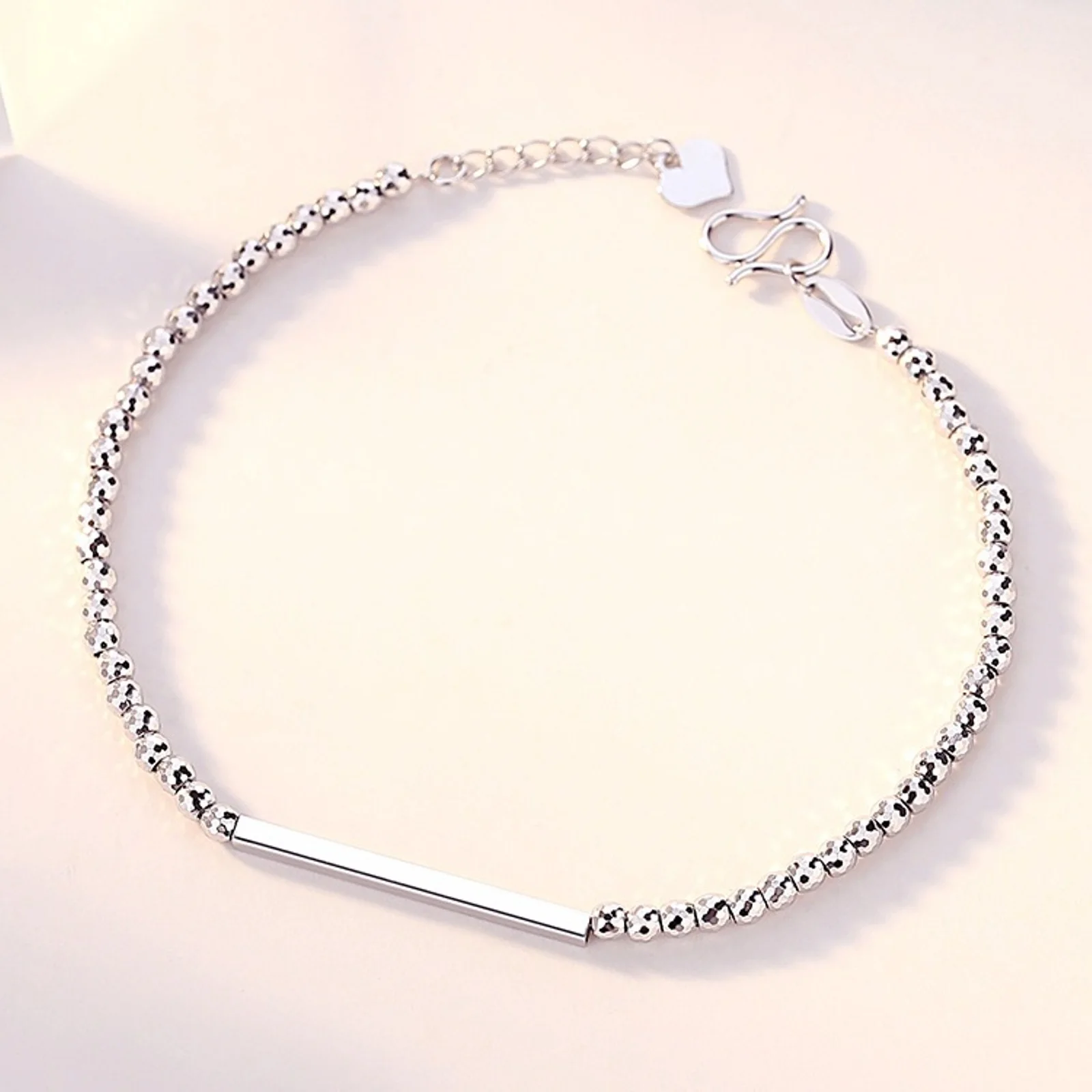 

Real Pure Platinum 950 Chain Women Carved Laser Bead Strip Link Bracelet 5.6-5.8g