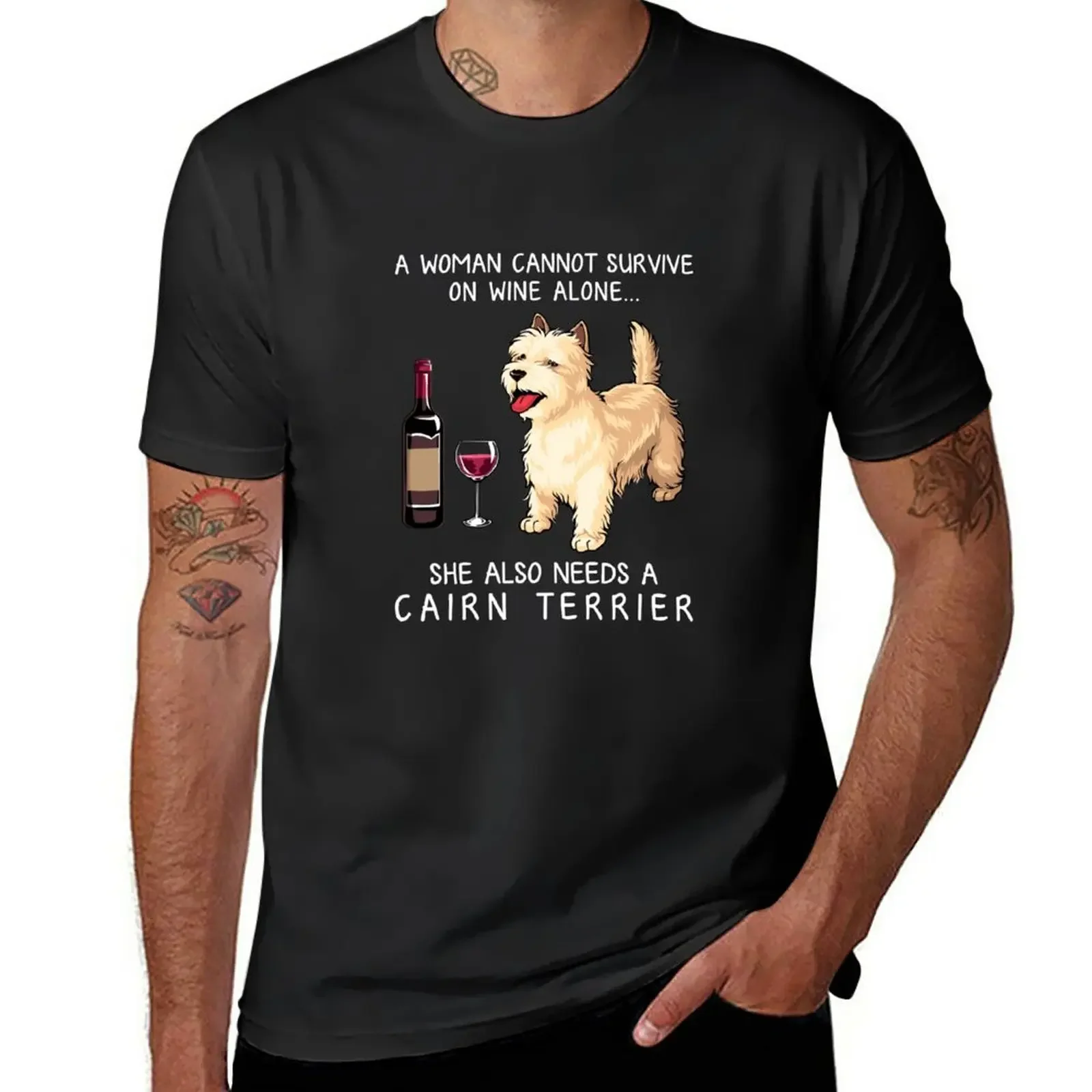 

Cairn Terrier and wine Funny dog T-Shirt plus sizes aesthetic clothes mens graphic t-shirts big and tall