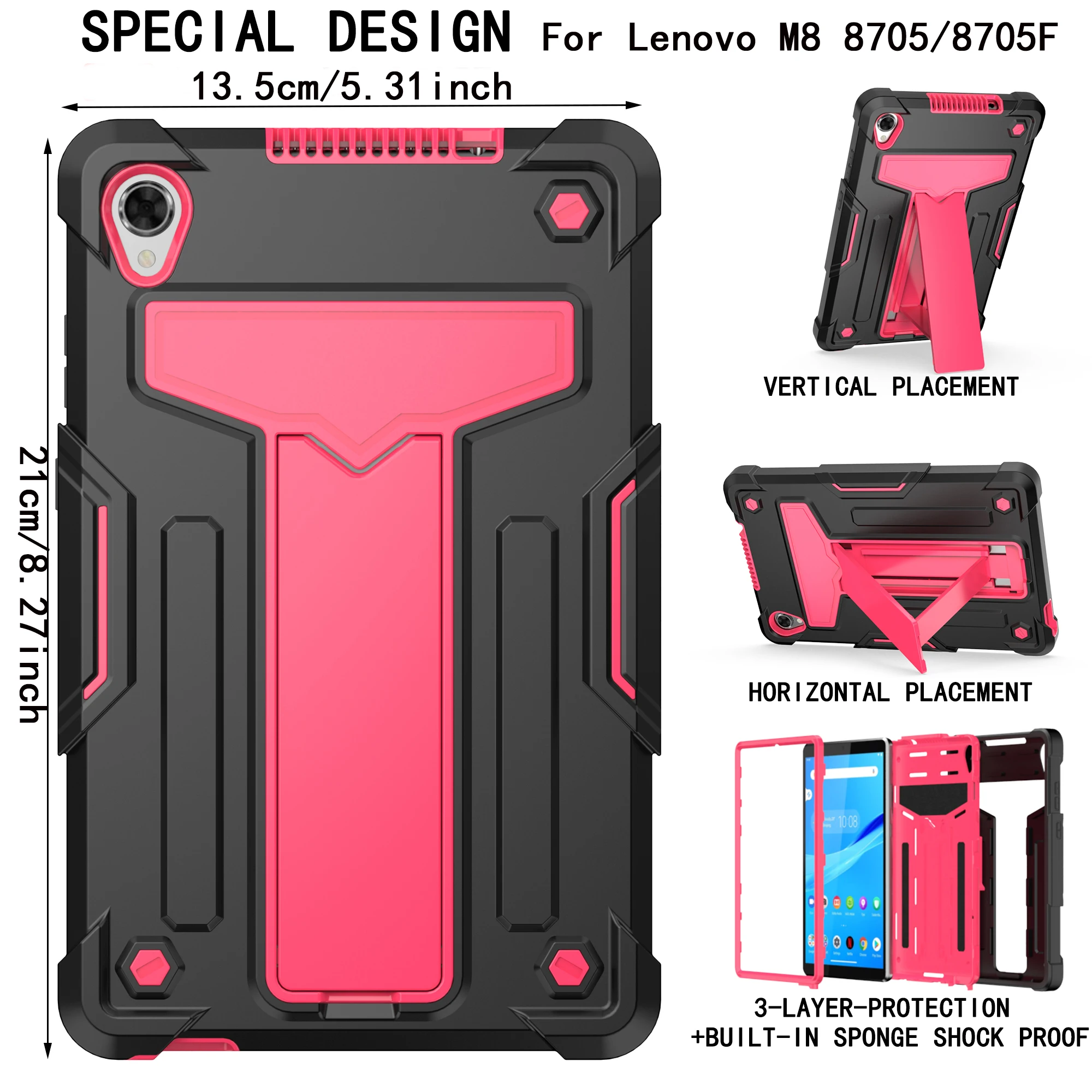 

Tablet Cover For Lenovo M8 8705/8705F silicone horizontal/vertical 3-layer-protection shatter-resistant Shockproof tablet case.