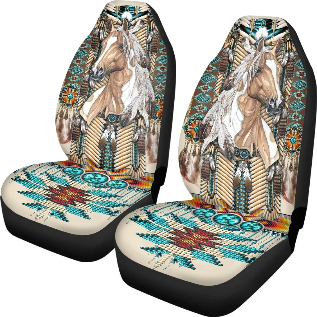 

Breathable Vehicle Seat Covers Native Tribe Horse Cartoon Print Fit Most of Cars Easy to Install Front Car Interior Seat Covers