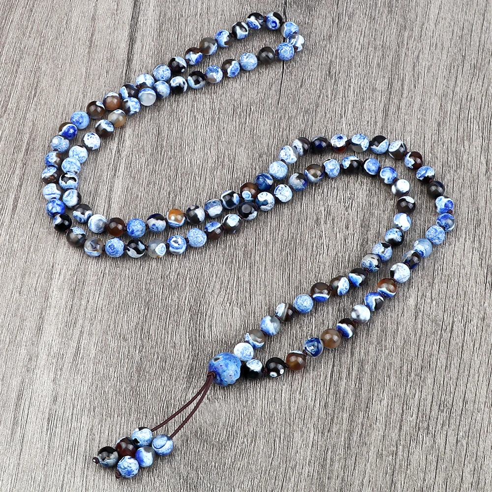 

Ожерелье 6 мм из голубого золота 108 мала с бусинами, модные эластичные браслеты ручной работы с узлом для женщин и мужчин, ювелирные изделия, подарки для йоги и медитации