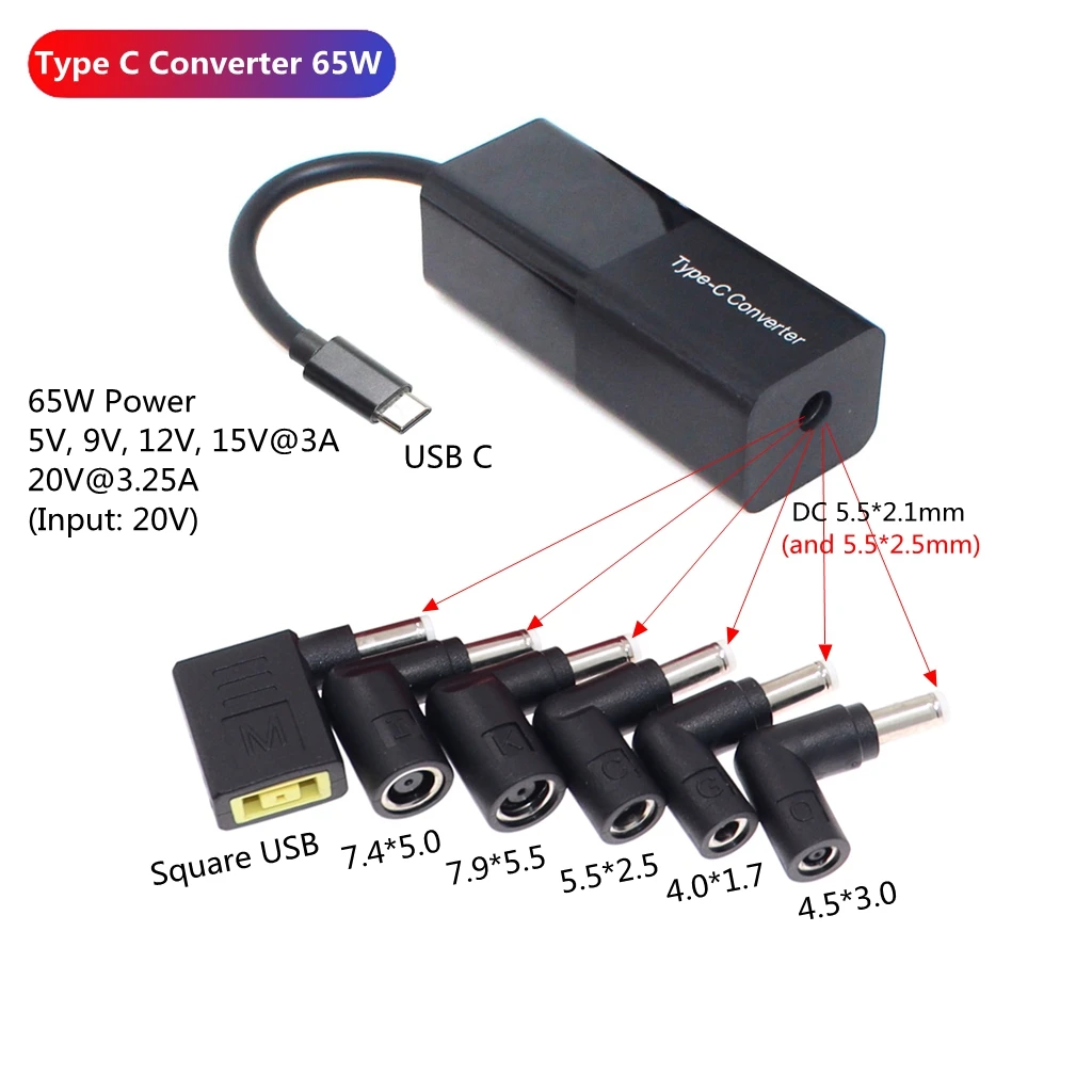 65 Вт USB Type C конвертер Универсальный адаптер для ноутбука и телефона разъем для зарядного устройства 7,9*5,5 7,4*5,0 5,5*2,5 мм к USB Type C кабель адаптера
65 Вт USB Type C конвертер Универсальный адаптер для ноутбука и телефона разъем для зарядного устройства 7,9*5,5 7,4*5,0 5,5*2,5 мм к USB Type C кабель адаптера