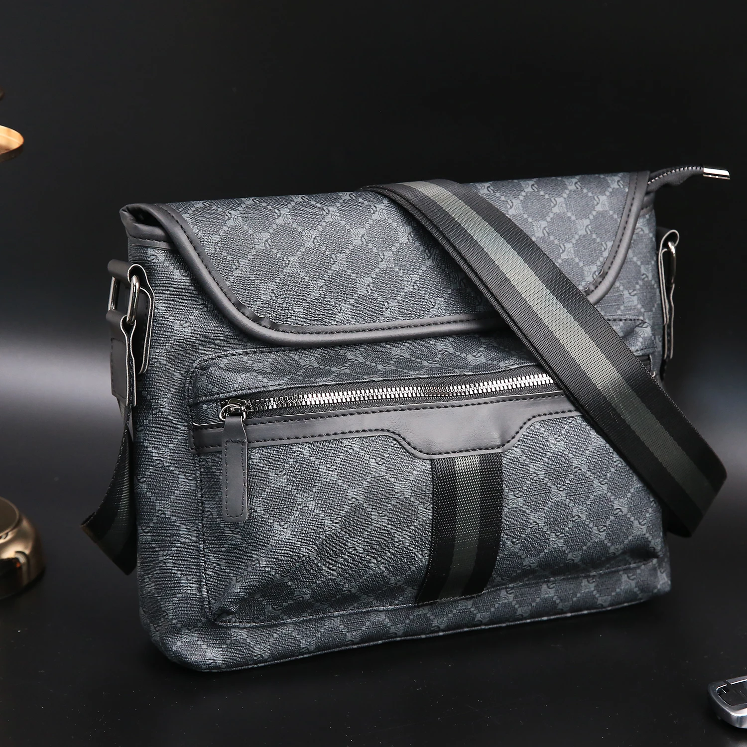 

New Satchel Fashion Brand Men's Diagonal Backpack Fashion Shoulder Bag Flap Quality PU Leather Messenger Bag