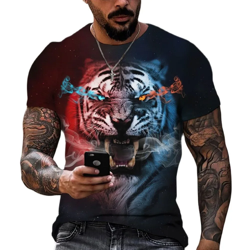 Men's short sleeved T-shirt, 3D tiger patterned shirt, wrestling, animals, beasts, lions, beasts, oversized men's clothing
Men's short sleeved T-shirt, 3D tiger patterned shirt, wrestling, animals, beasts, lions, beasts, oversized men's clothing