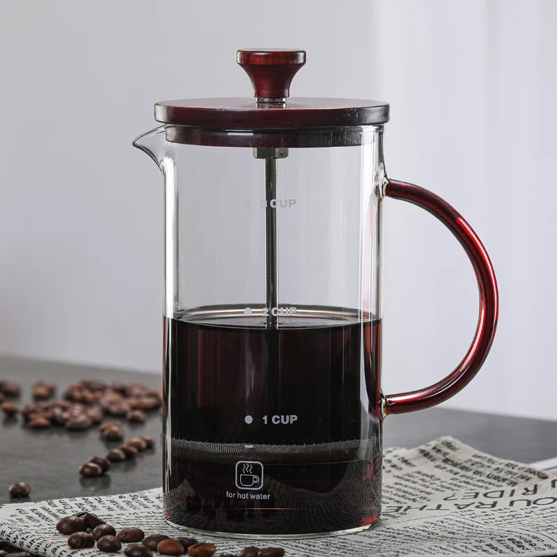 Generic 400/800ml Gl Coffee Pot with The Pure Wood Red Cover Portable