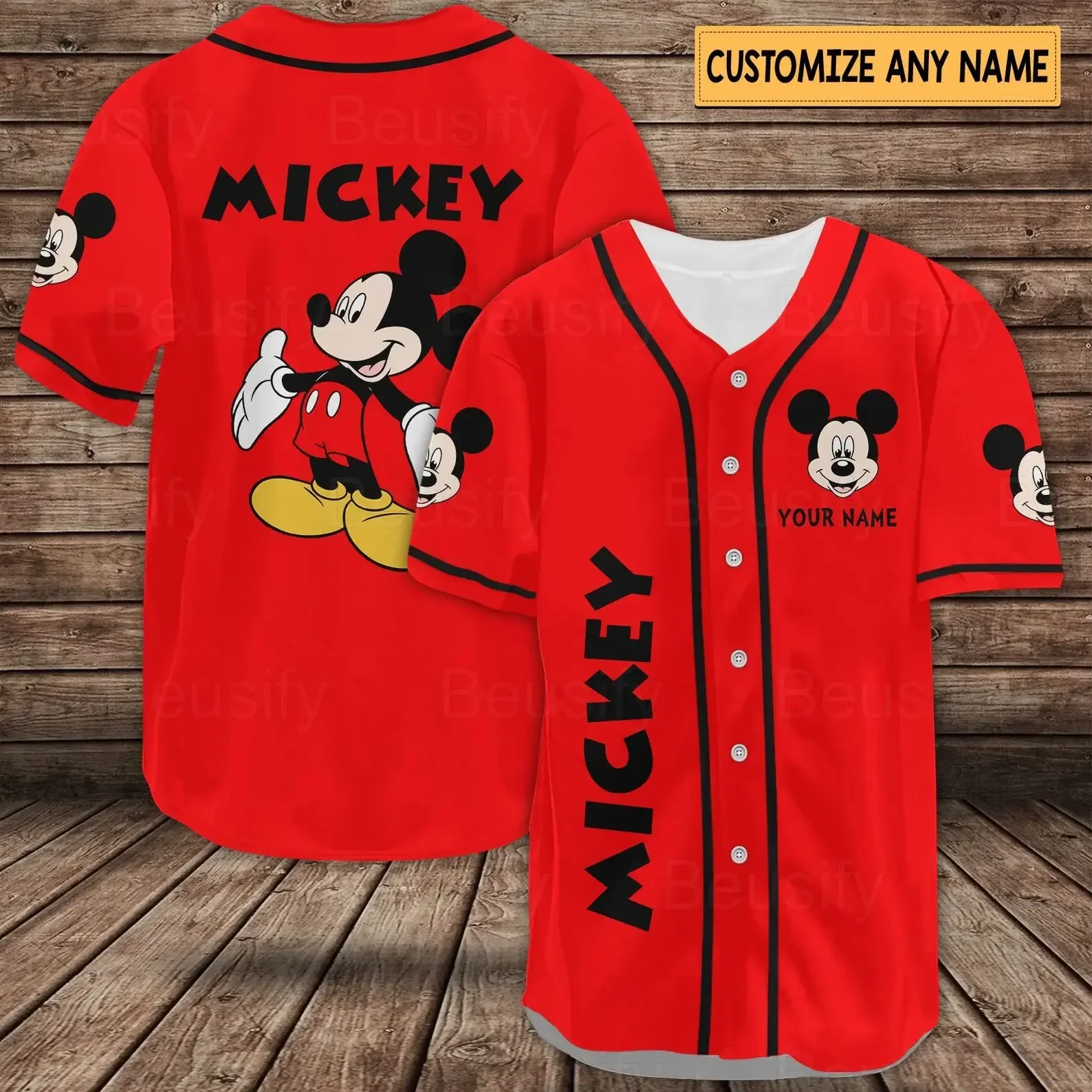 

2024, Женская бейсбольная футболка Disney с именем на заказ, модная Гавайская футболка с коротким рукавом и изображением Микки-Мауса, тренировочный топ