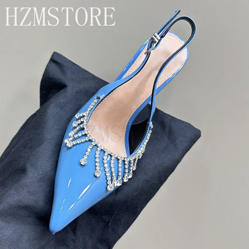 Lacquer Leather High Heels Women Pointy Toe Crystal Pendant Thin Heel Pumps Summer Multicolor Slingbacks Formal Sandals
Lacquer Leather High Heels Women Pointy Toe Crystal Pendant Thin Heel Pumps Summer Multicolor Slingbacks Formal Sandals