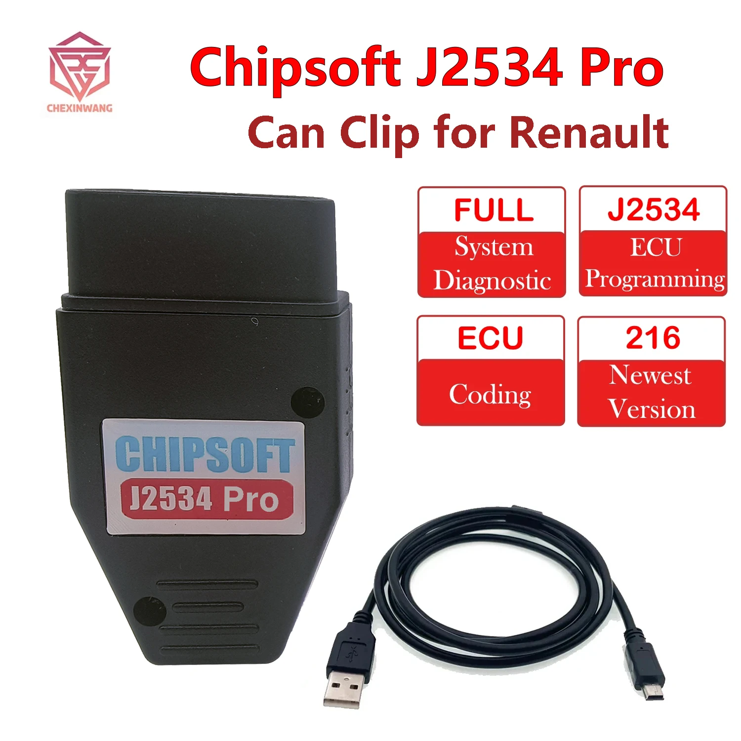 

Chipsoft J2534 Pro for Renault Can Clip V216 VCI OBD2 Car Diagnostic Tool Cables and Connectors J2534 Programming ECU Coding