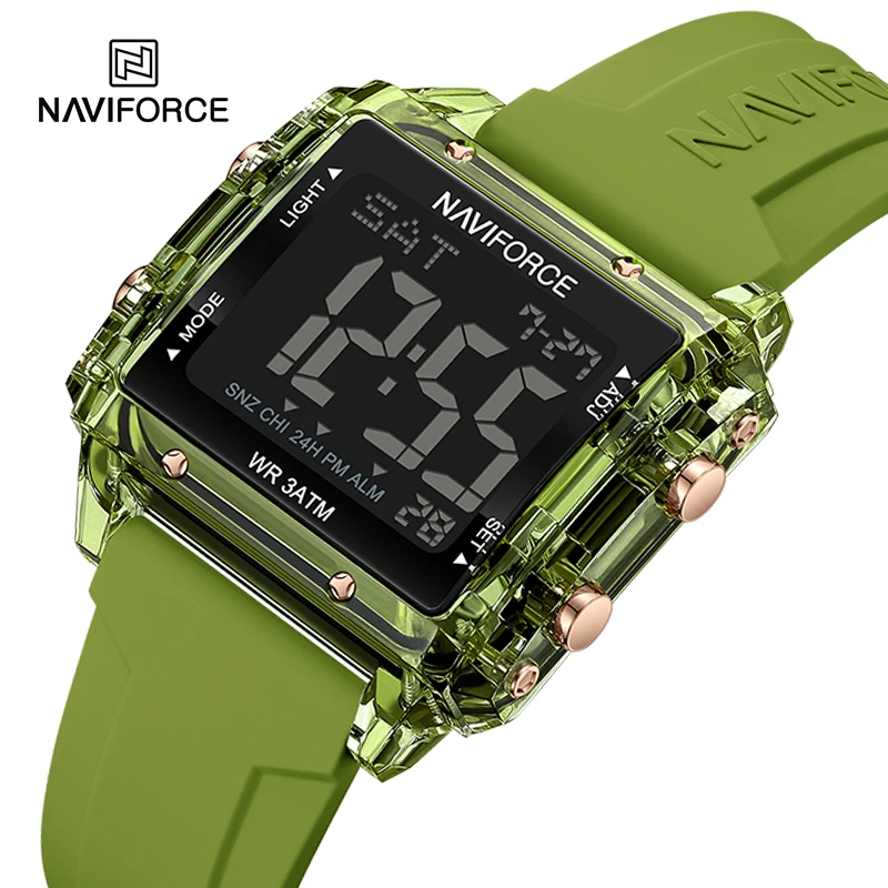 

Оригинальные новые электронные часы NAVIFORCE, модные спортивные цифровые наручные часы унисекс с ЖК-дисплеем, водонепроницаемые часы 3ATM с силиконовым ремешком, повседневные часы