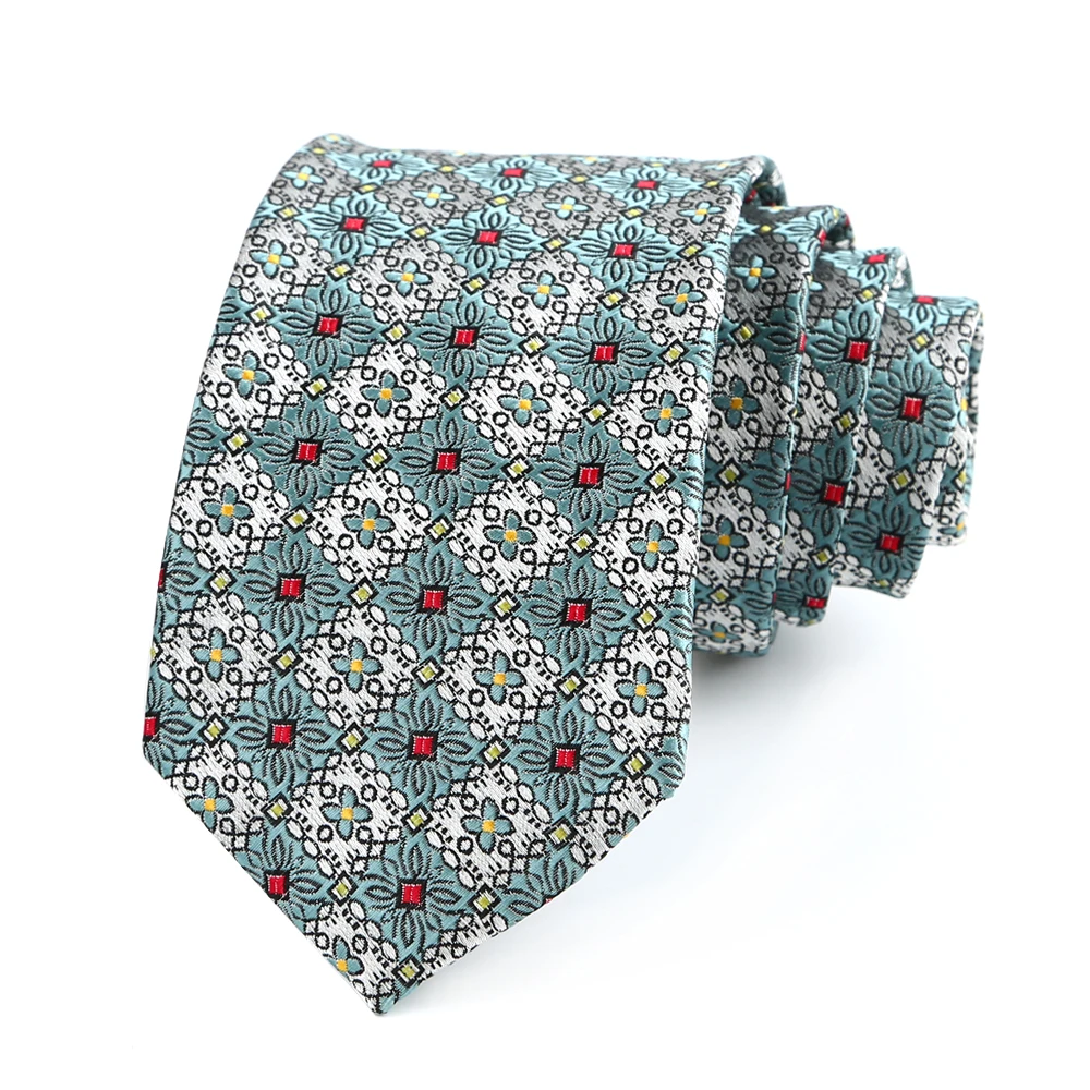 

7CM Mens Necktie Ties For Man Light Blue Floral Polyester Silk Jacquard Cravat Wedding Party Corbatas Para Hombre Corbatines 넥타이