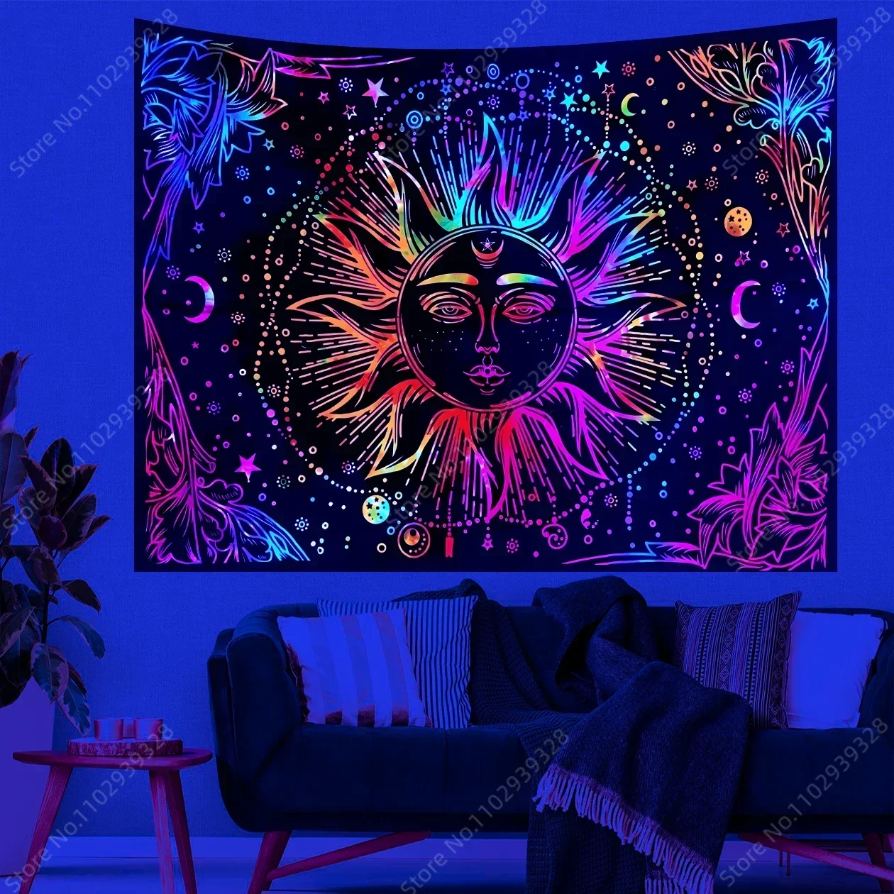 

Sun Moon UV Reactive Tapestry Fantasy Universe Hippie Tapiz Wall Hanging Mysterious Abstract Art Dormitory Decor Home Aesthetics