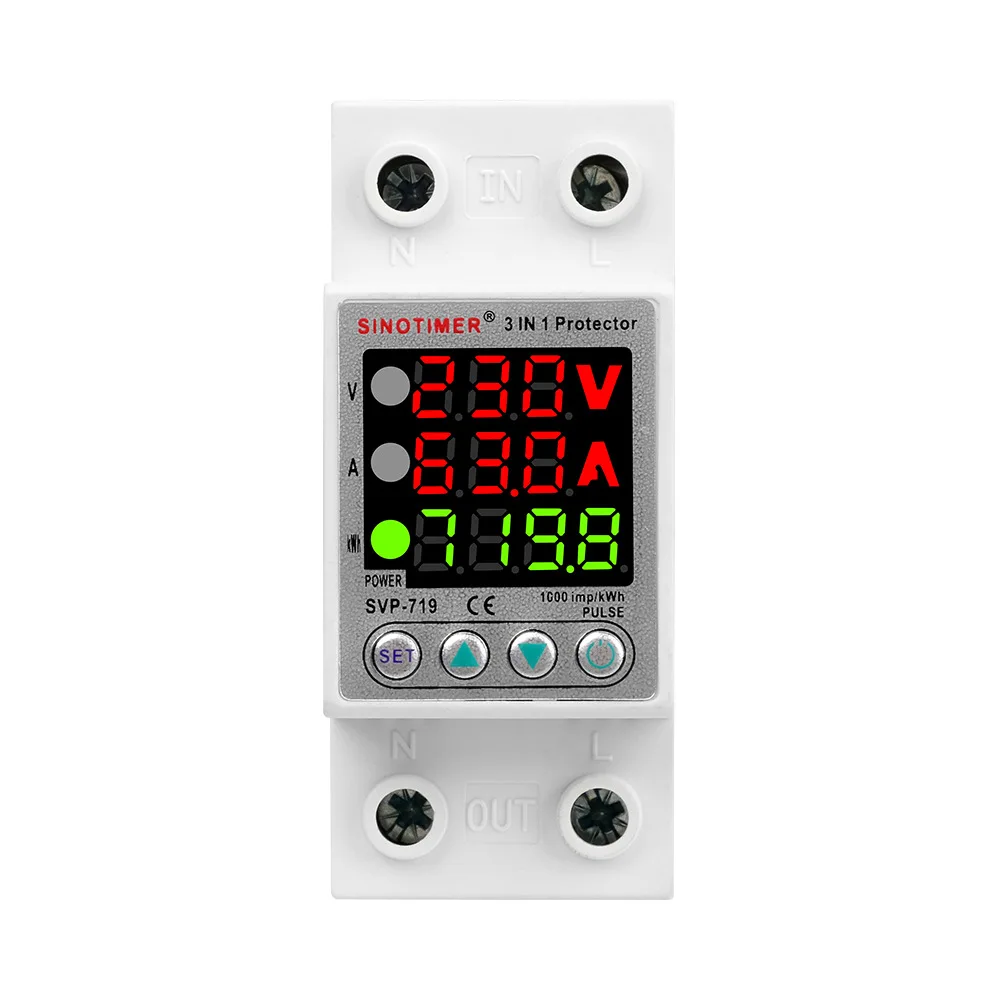 

220V 40A/63A Adjust Voltage Relay Over Under Voltage Protector Over Current Limit Wattm KWH Energy Meter Power Charge Display