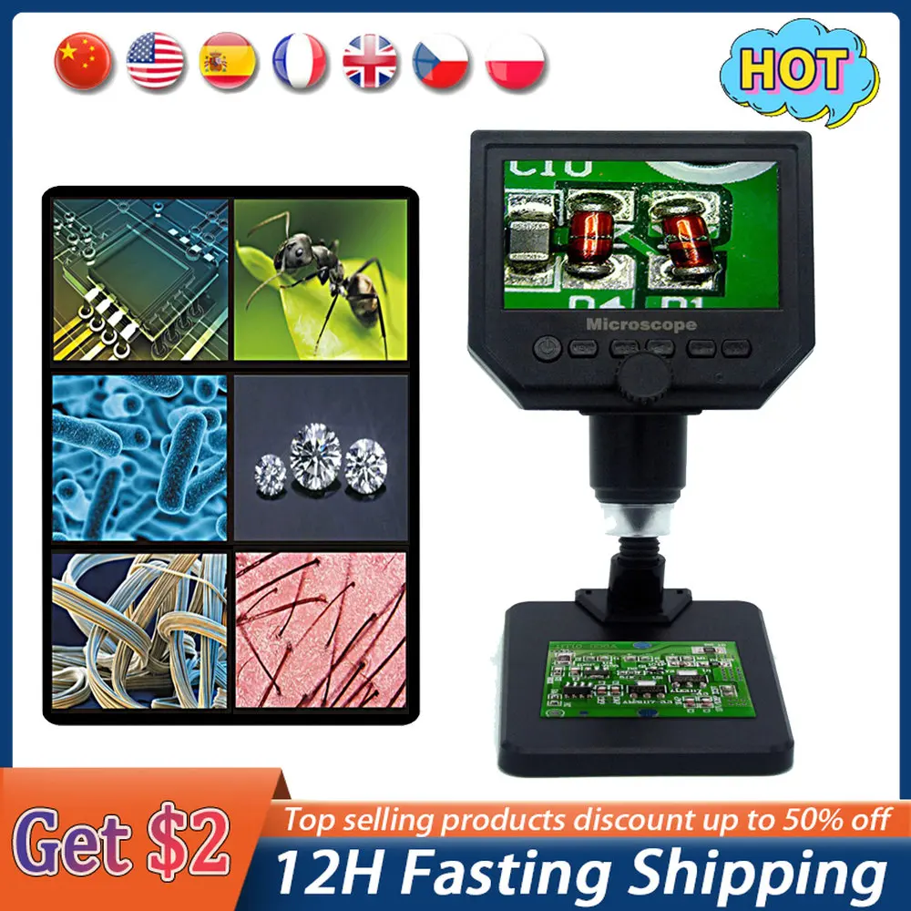 G600 4.3" Portable LCD Digital Microscope with High Brightness 8 LED and Built-in Lithium Battery microscope microscopio digital
G600 4.3" Portable LCD Digital Microscope with High Brightness 8 LED and Built-in Lithium Battery microscope microscopio digital