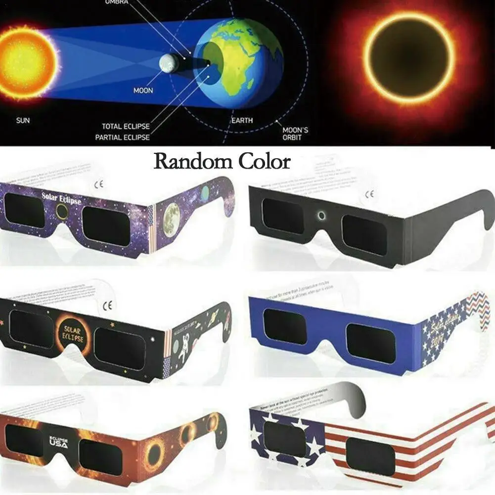 

1/5/10pcs Paper Solar Eclipse Glasses Anti-uv Viewing Glasses Safe Shades Observation Solar Glasses Protect Eyes Random Color