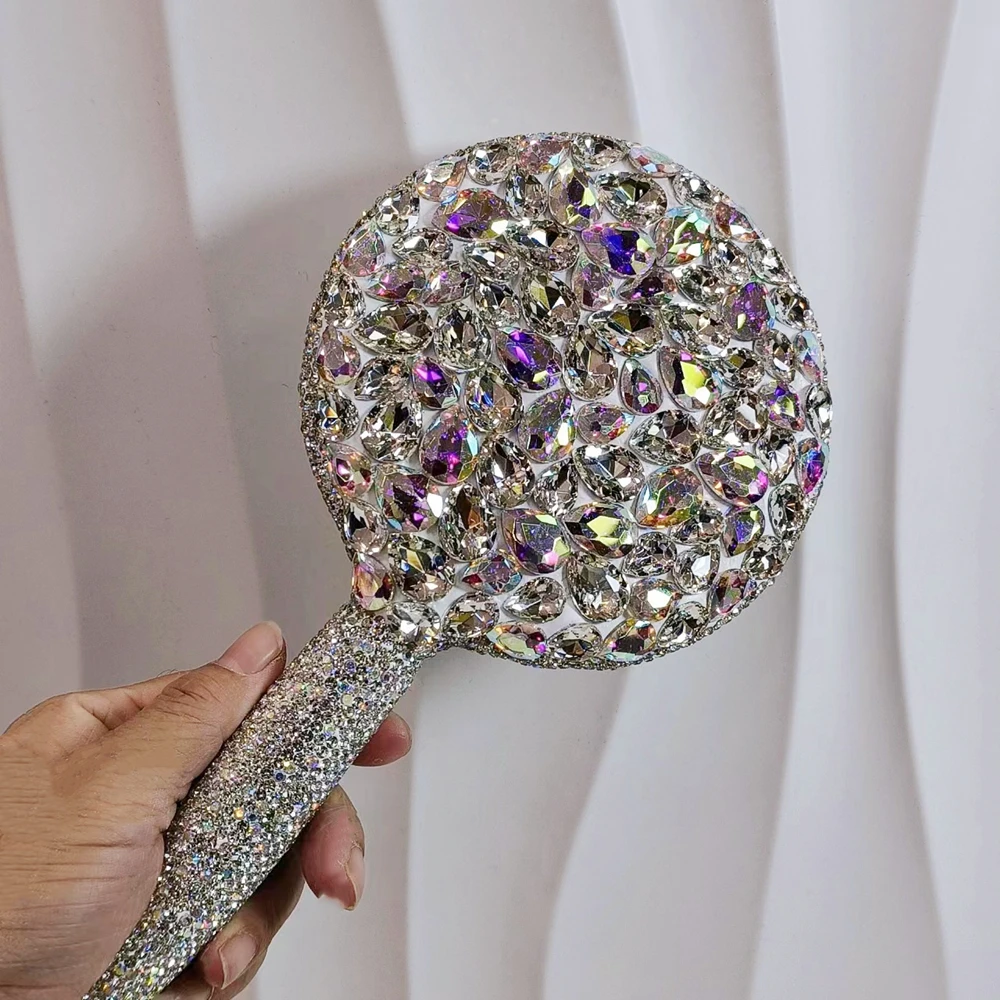 

Crystal Diamonds HD Makeup Mirror Handle Single-sided Rhinestones Beauty Salon Powder Room Cosmetic Tools for Women Wholesale