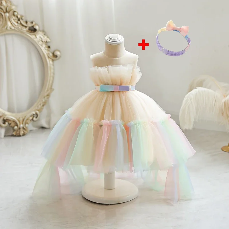 

Baby Girls Green Baptism Dress Infant Tulle Trailing 1st Birthday Wedding Prom Gown Puffy Baby Girl Party Bridesmaid Dresses