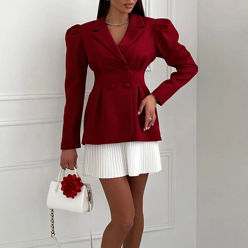 Elegant Solid Color Puff Long Sleeve Blazer Coat New Double Breasted Office Jacket Spring Suit Collar Temperamental Slim Outwear
Elegant Solid Color Puff Long Sleeve Blazer Coat New Double Breasted Office Jacket Spring Suit Collar Temperamental Slim Outwear