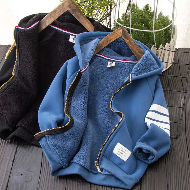

Пальто для мальчиков, утепленный детский кардиган с капюшоном на осень и зиму, свитер, куртка на флисовой подкладке для мальчиков, новинка 2022