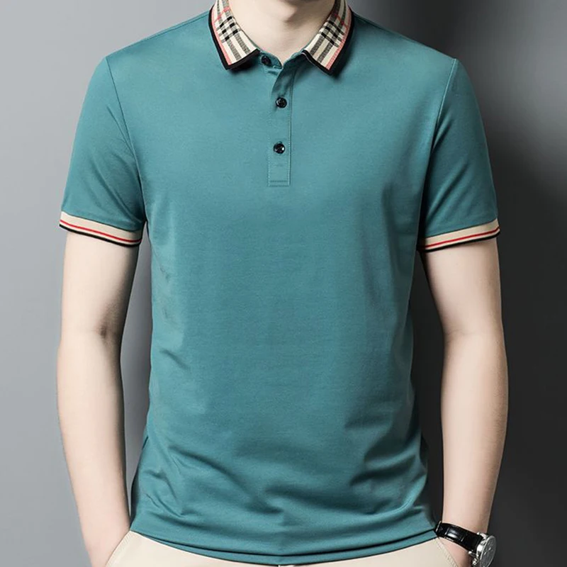 

Spring Summer T Shirt for Men Polo Loose Clothes Plaid Button Cotton Comfortable Short Sleeve Tees Pullover Striped Tops