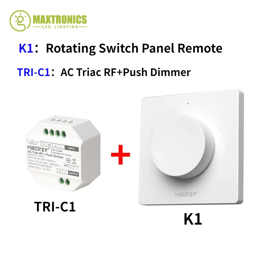 

Miboxer AC110V-220V Triac RF + Push Dimmer RF wireless Push Dimming / K1 Rotating Switch Panel Remote For Single Color Lights