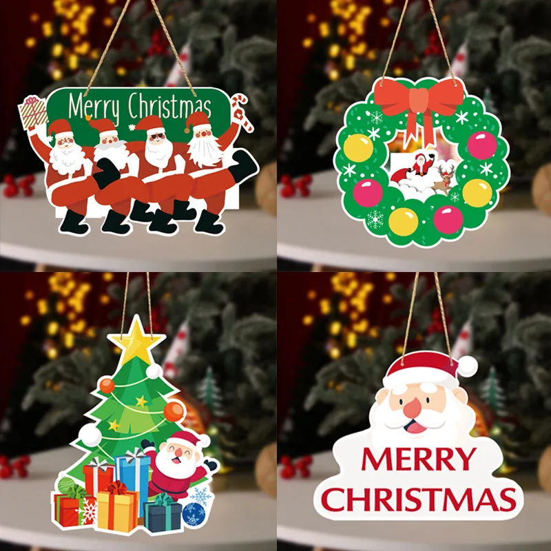 

Merry Christmas Door Hanging Ornaments Pendant Santa Claus Snowman Banner Holidays Christmas home decoration Navidad Kids Gift
