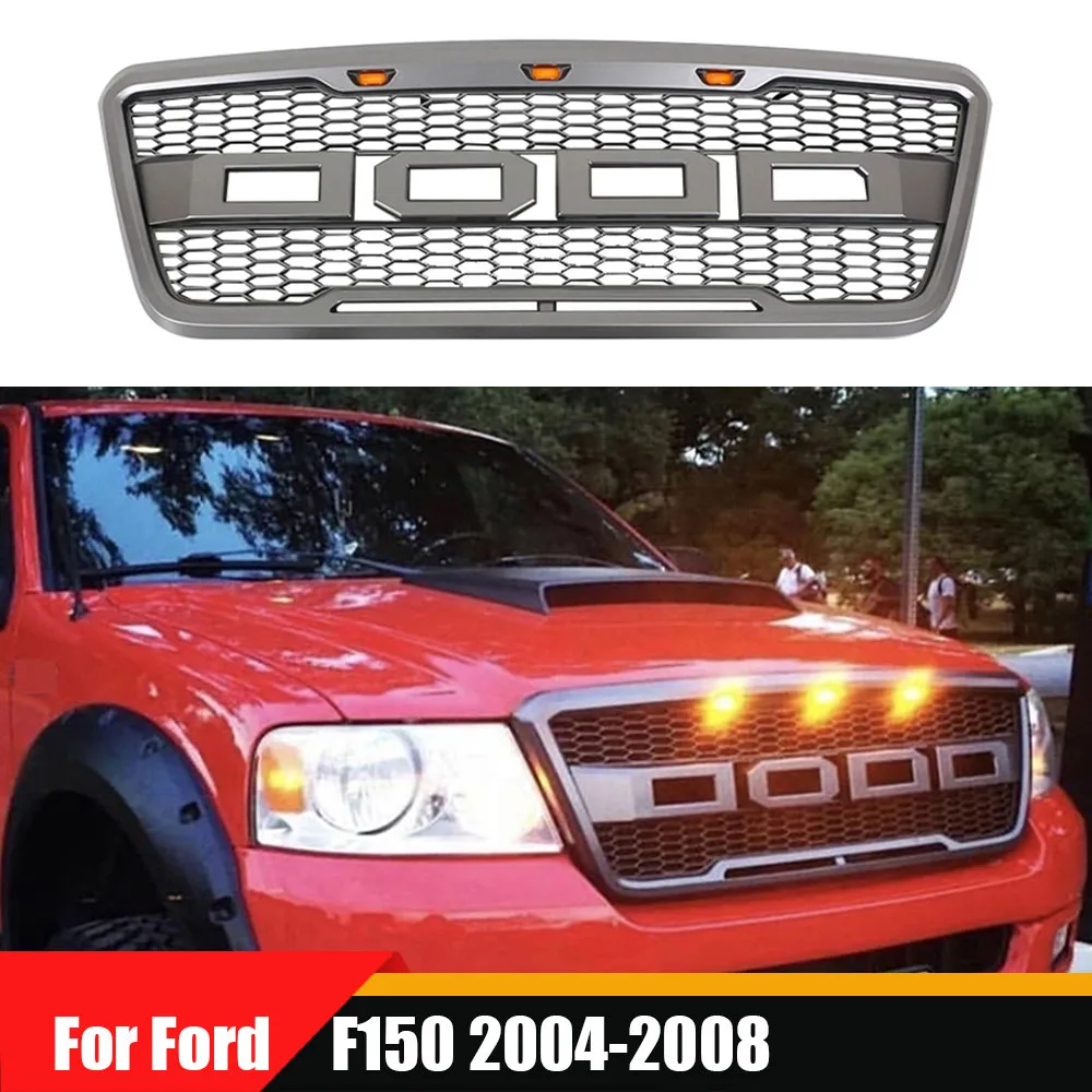 Modified Raptor Style Grey ABS Front Grill Bumper Hood Mesh Grille with Amber LED Lights And+Letters For Ford F150 2004-2008
Modified Raptor Style Grey ABS Front Grill Bumper Hood Mesh Grille with Amber LED Lights And+Letters For Ford F150 2004-2008
